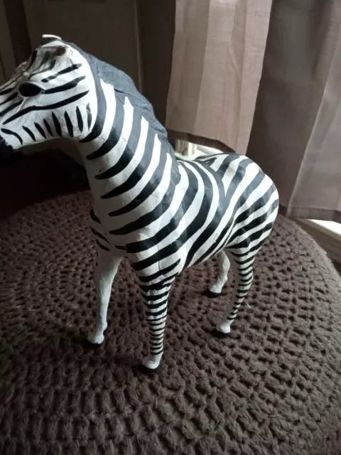 Large 11” Tall Leather Zebra Wrapped Figure Statue Collectible