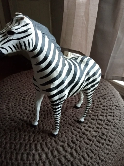 Large 11” Tall Leather Zebra Wrapped Figure Statue Collectible