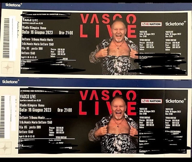 Biglietti num. Vasco Rossi Live 2023 ROMA  16 giugno 2023 (Tribuna Monte Mario)