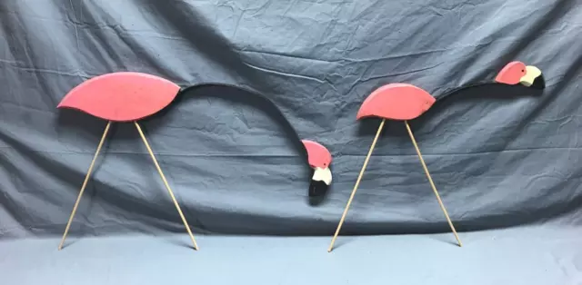 VTG Set 3 Wood Pink Flamingos VTG Shabby Nautical Garden Yard Decor Chic 382-23B