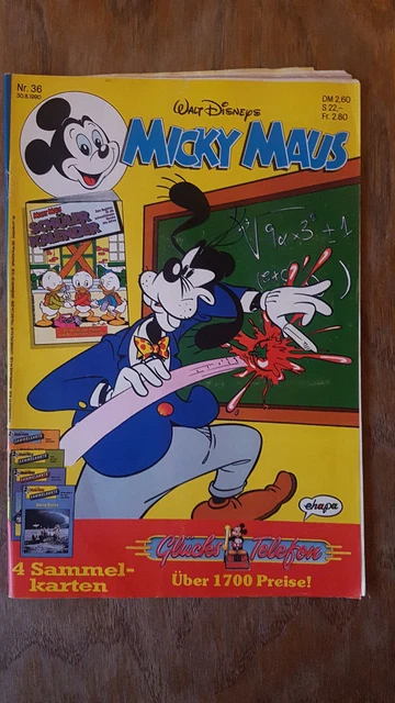 Micky Maus Comic Heft Nr. 36 1990 mit Beilage Schüler Kalender + Sammelkarten
