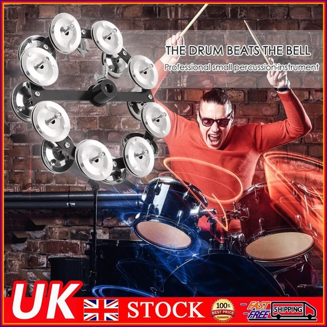 Drum Cymbals Hi Hat Tambourine Steel Bells with Row Jingles Portable Instrument