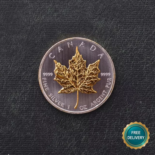 Maple Leaf Ahornblatt 2013 Kanada 1oz Silver Silber gilded 24kt Gold ONLY 5000