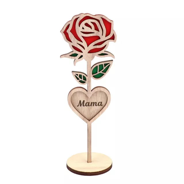 Love Themed Desktop Decor Handcrafted Wooden Rose Decoration with 3d Carved