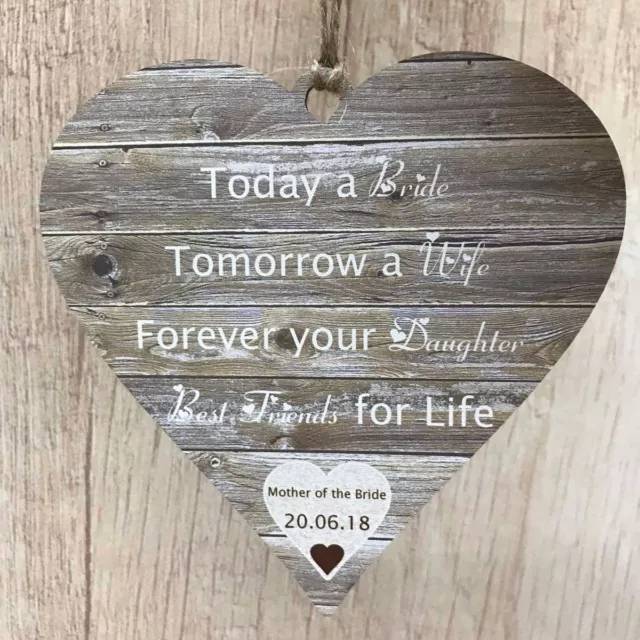 Mother of the Bride Personalised Wedding Favours Gift Rustic Wooden MDF Heart