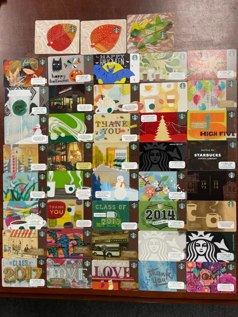 Lot of 50 NEW Assorted Starbucks Collectible Gift Cards 2006 - 2020 0$ NO VALUE