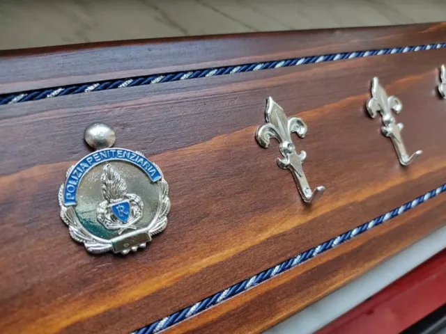 POLIZIA PENITENZIARIA Porta CALENDARIO LEGNO MASSELLO stemma METALLO CORDONCINO