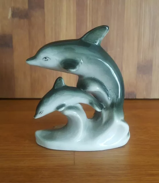 Duo de dauphins vintage en céramique Hauteur 10 cm