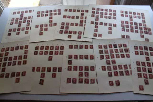 GB QV SG43 1d Penny Red Collection 295 Stamps Arranged in Check Letter Position