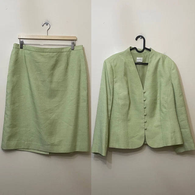 Eastex verde madre della sposa gonna tuta blazer giacca intrecciata taglia 20