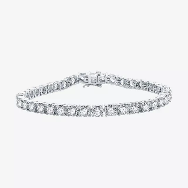 8CT Coupe Ronde Simulé Diamant Bracelet Tennis 7.5 " 14K Plaqué or Blanc