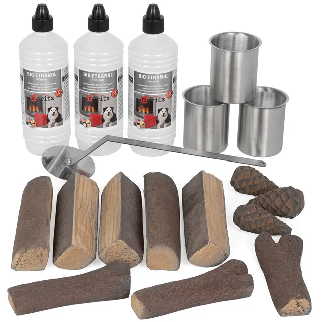 Starter set per caminetti a etanolo DeLux legno ceramica ## lattine acciaio inox ## lattine