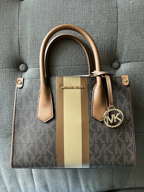 Michael Kors Signature Center Stripe Maple Small Satchel - Brown - $298 MSRP