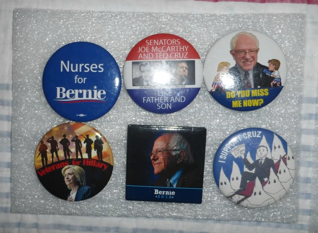 2016 x 6 Six Campaign Buttons Pinback Pins Lot Bernie Sanders Cruz Hillary