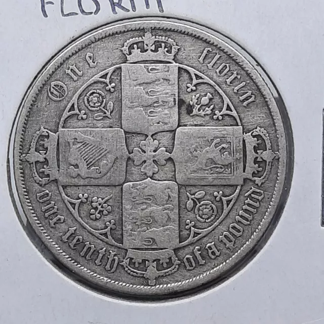 Great Britain England UK 1883 SILVER 1 Florin Queen Victoria Coin