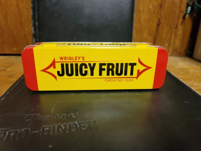 Juicy Fruit chewing gum Wrigleys yellow tin pen holder VTG decorative