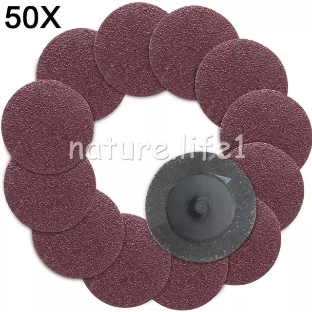 50x 2'' 50mm 36/60/80/120/240 Grit Type R Roloc Sanding Discs Abrasive Roll Lock 2