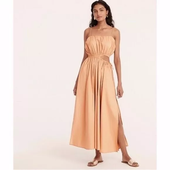 J.Crew Side Cut-Out Cotton Poplin Maxi Unlined Tan Beige Dress BC980 Medium