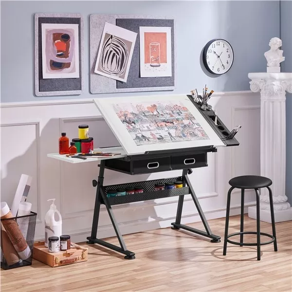 Height Adjustable Art Desk Drafting Table Portable White Drawing Table for adult