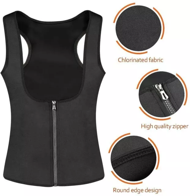 Women Neoprene Sauna Sweat Waist Trainer Vest Zipper Weight Loss Workout sz L