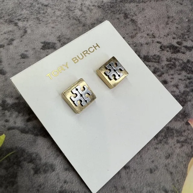 Tory Burch Women's Block T Logo Stud Earrings  Gold/Silver
