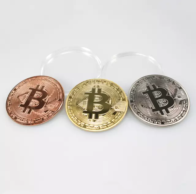 Bitcoin Münze gold silber bronze + Schutzhülle - Medaille Sammler Krypto BTC NEU
