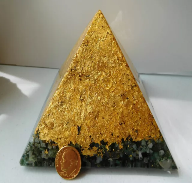 Emerald Abundance Large Giza Pyramid Prosperity 24K Gold Orgone 3