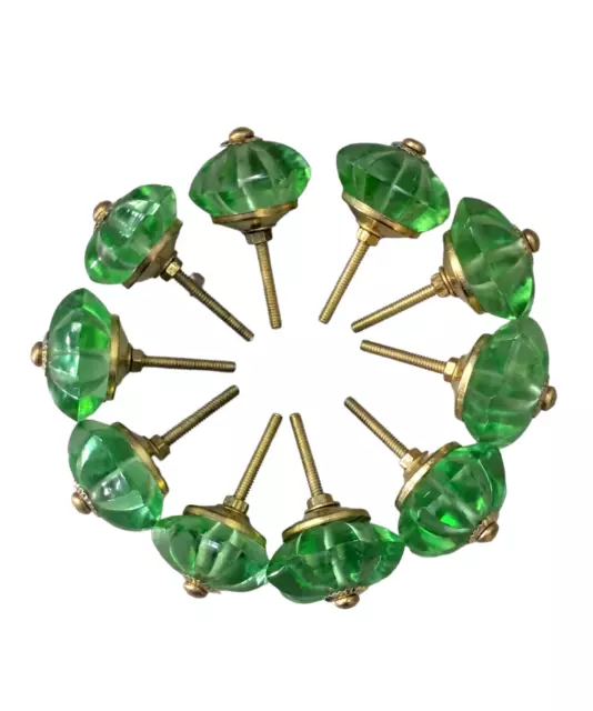 Set di 10 pomelli per porte in vetro verde antico vintage con piastra per...