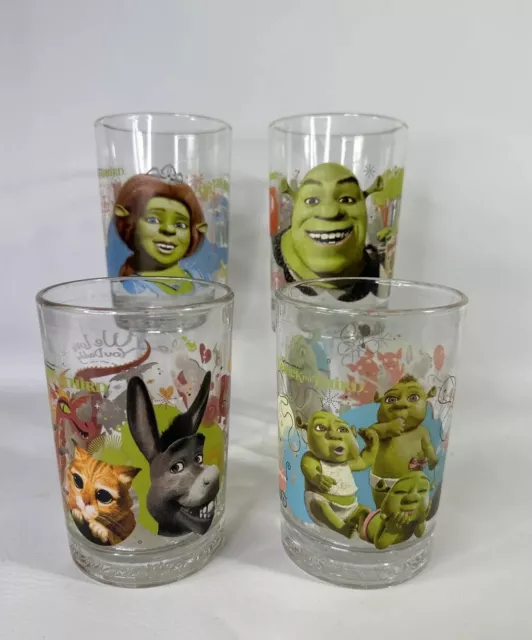 Shrek The Third McDonalds Drinking Glasses Complete Set Of Four 2007