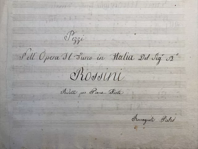 Antico Manoscritto Musicale Pezzi Pianoforte Turco in italia Rossini