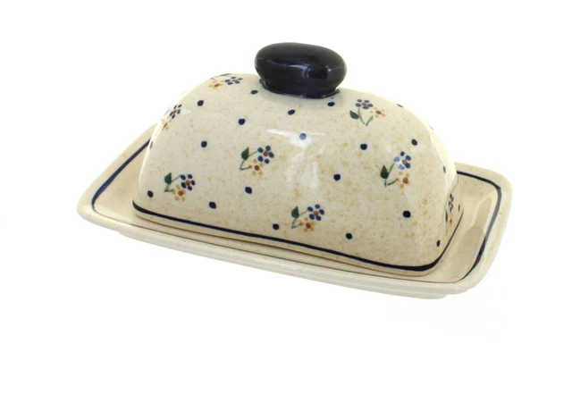 Blue Rose Polish Pottery Country Meadow Butter Dish