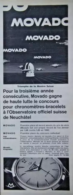 Publicité De Presse 1959 Movado Kingmatic Triomphe De La Montre Suisse