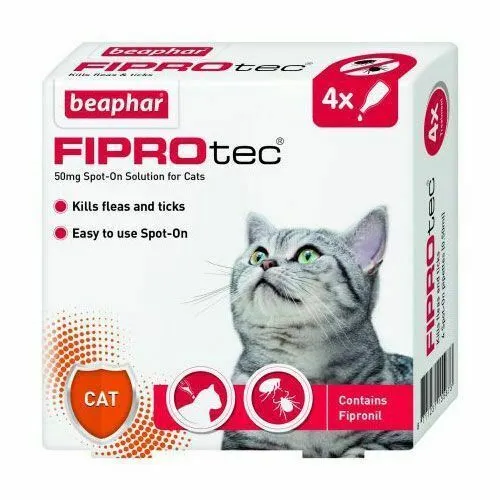 Beaphar Fiprotec rimozione pulci e zecche prevenzione spot on gatto confezione da 4 trattamenti