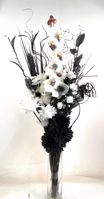 Black and white Dried and artificial flowers mixed Bouquet  no vase