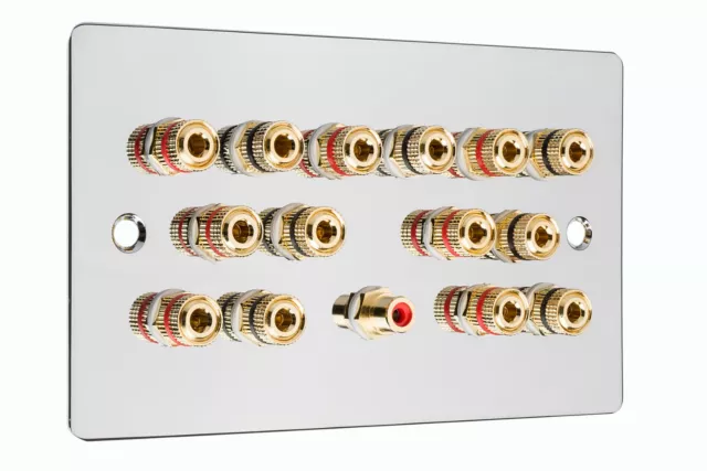 7.1 Speaker Audio Polished Chrome Flat Wall Face Plate Non Solder