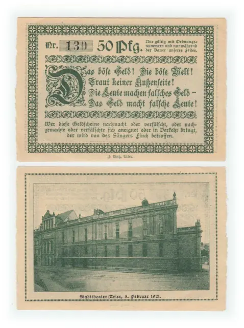 Trier, Stadttheater 50 Pfennig mit Datum 5.2.1921    kfr