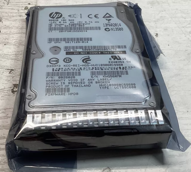 Nuevo disco duro HP EG0600FBVFP 600GB 10K 2.5" SAS 641552-003