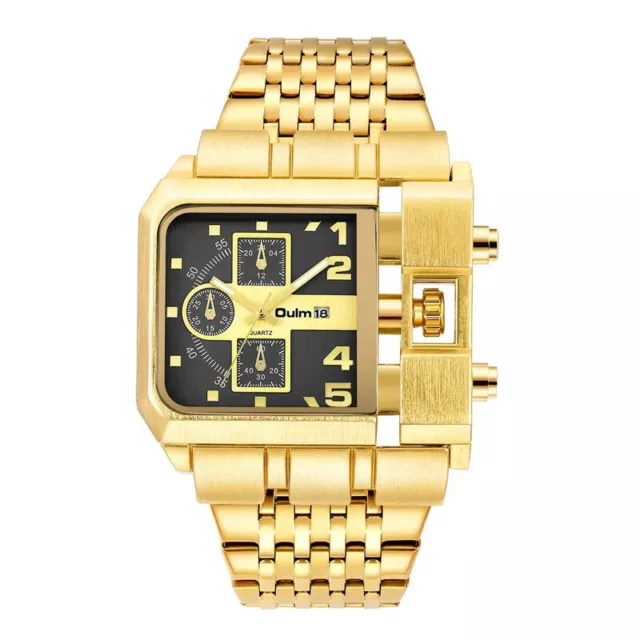 Oulm Golden Stainless Steel Luxury Watch for Men Quartz Big Size Unique Design