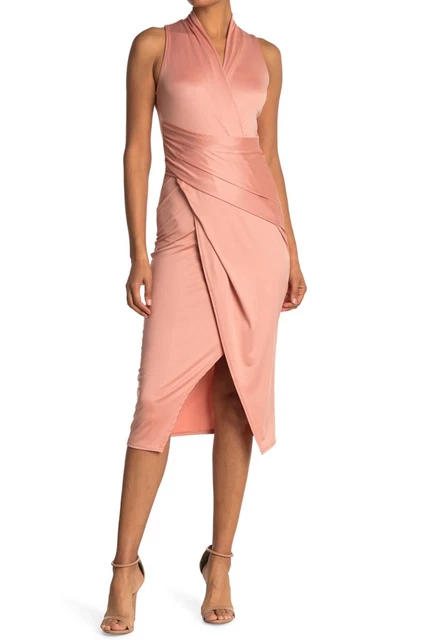 RACHEL ROY Blush Peach Sleeveless Drape Bodycon Jersey Dress Size L NWT$109