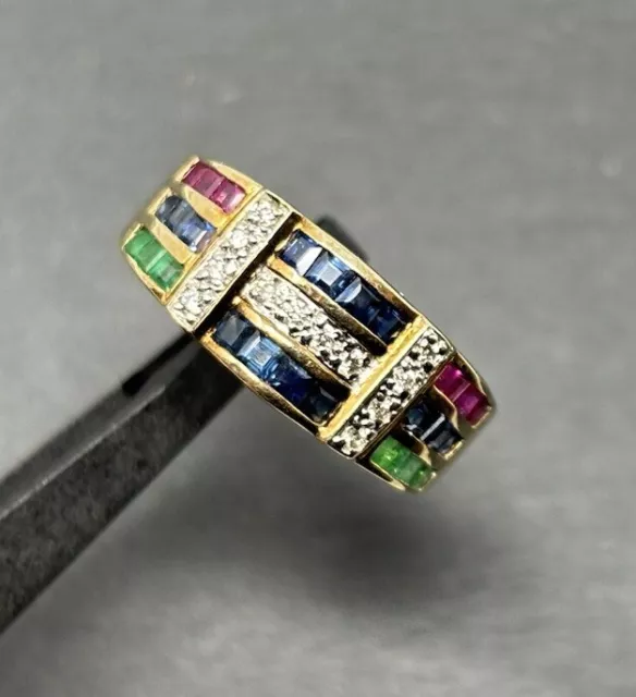 Goldring Vintage Rainbow Ring Saphir Diamant Smaragd Rubin 14K/585 No.U44