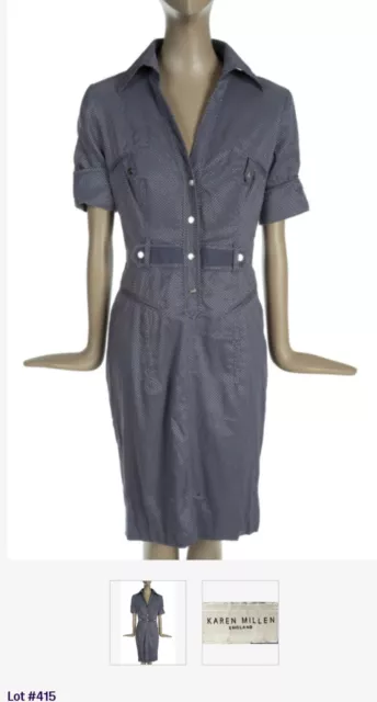 Amy Winehouse Karen Millen Dress Blue Silver Polka Dot Military Style Size 8 3