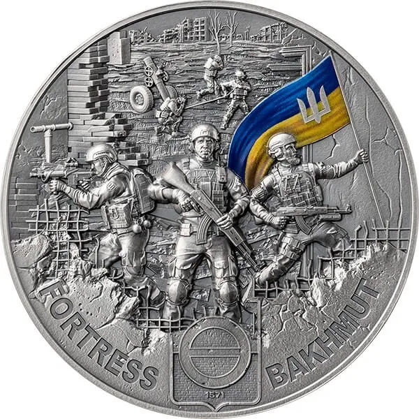 Fortress Bakhmut (Ukraine) 2oz Antique finish Silver Coin Republic of Ghana 2023