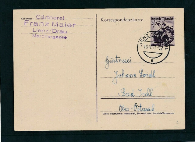 30 Groschen Trachten Ganzsachen-Karte 1951 aus Lienz  (H21)