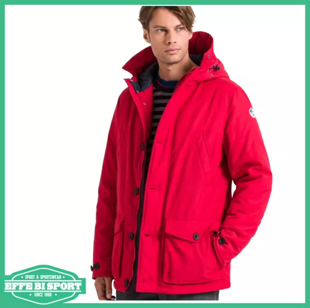 Giacca invernale uomo North Sails giaccone con cappuccio giubbotto parka rosso