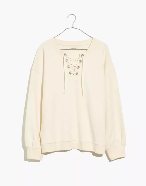 MADEWELL IVORY LONG SLEEVE COTTON-HEMP LACE-UP SWEATSHIRT Sz S $85