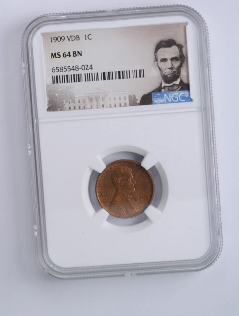 FIRST YEAR ISSUE GEM BU Unc 1909 VDB MS 64 BN Lincoln Wheat Cent NGC *567