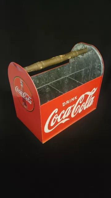 Coca-Cola Galvanized Tin Picnic Caddy Coke Utensil Napkin Bottle Holder Carrier