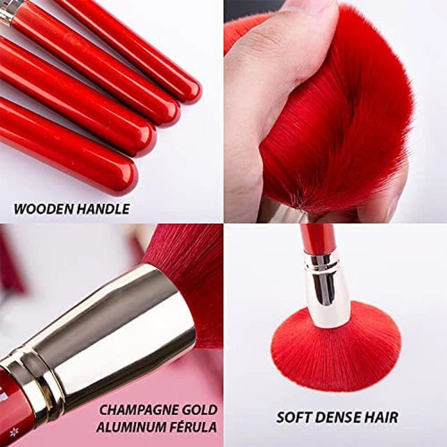 Set Di Pennelli Da Trucco per Trucco 10 Pezzi, Colore Rosso, Pennello per Fondot 8