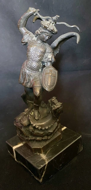 Bronze fonte ancienne "Saint Georges terrassant le dragon" socle marbre