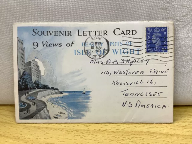 Souvenir Letter Card 9 views of the Isle of Wight Posted 1950 Ryde, Ventnor etc.